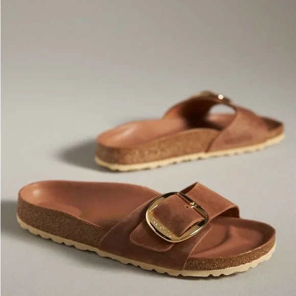 Birkenstock Women's Tan Madrid Sandals with Gold Big Buckle - Picture 2 of 5